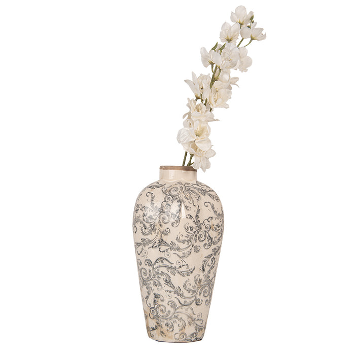 Clayre & Eef Vaas Ø 17x30 cm Beige Grijs Keramiek Bloemen