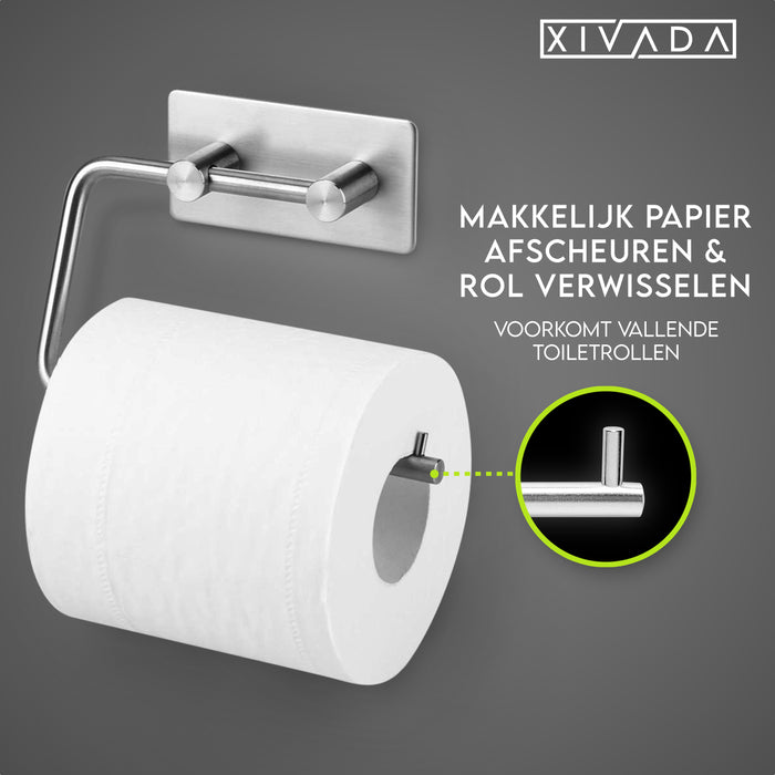 XIVADA WC rolhouder Mara - Rvs - Zelfklevend - 3m Tape - Zilver