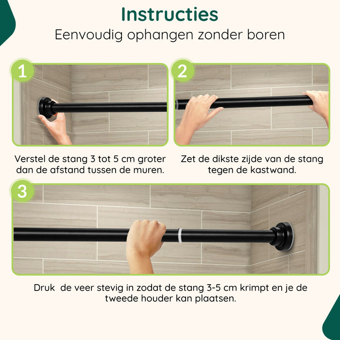 XIVADA Kledingstang Vigo - Zonder boren - Verstelbaar - Zwart