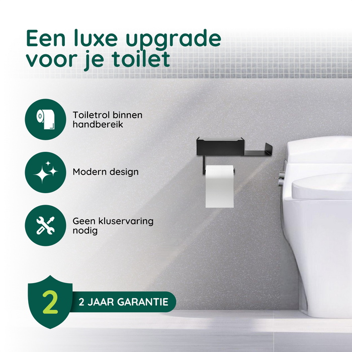 XIVADA Toiletrolhouder - Met plankje - Met opbergbakje - Rvs - Zwart