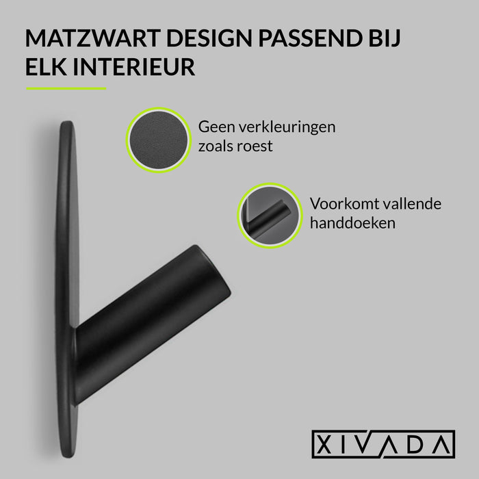 XIVADA Handdoekhaakjes Xavi - Zelfklevend - Rvs - Zwart - Set van 2