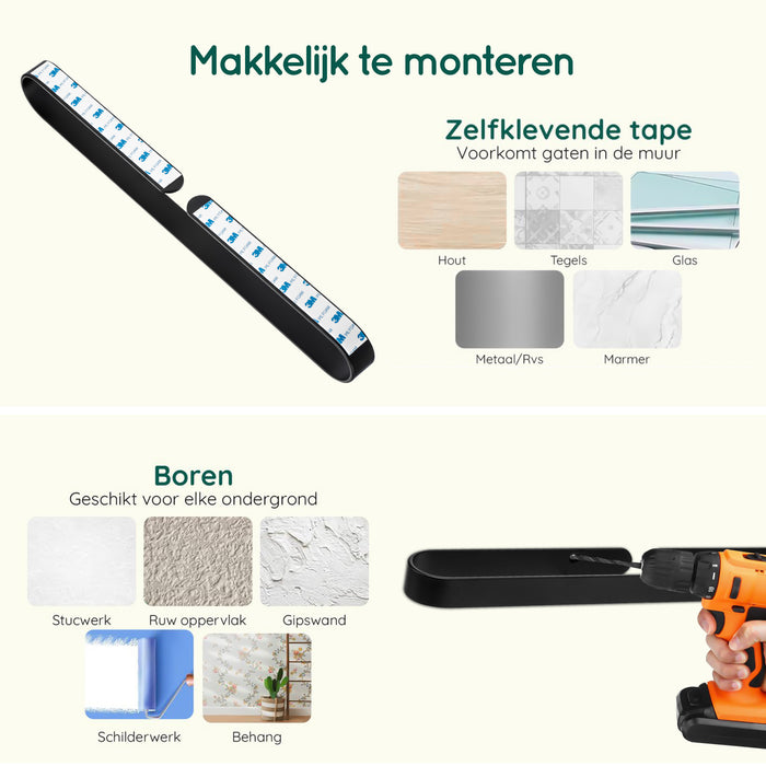 XIVADA Handdoekrek Chio - Inclusief schroeven - Plakstrip - Rvs - 50 CM