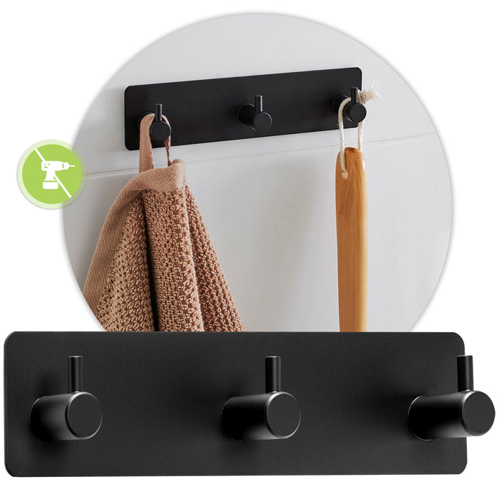 XIVADA Handdoekhaakjes Tres - Zelfklevend - Zwart - 3 in 1