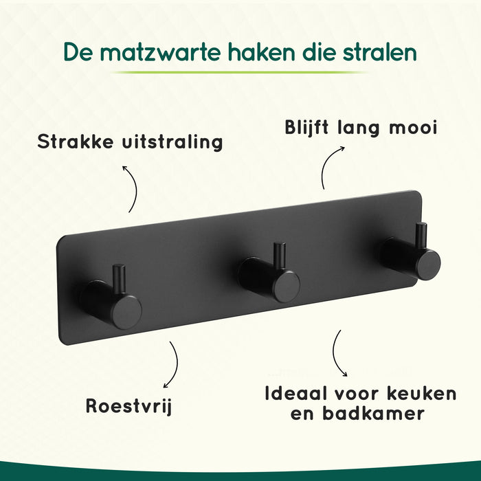 XIVADA Handdoekhaakjes Tres - Zelfklevend - Zwart - 3 in 1