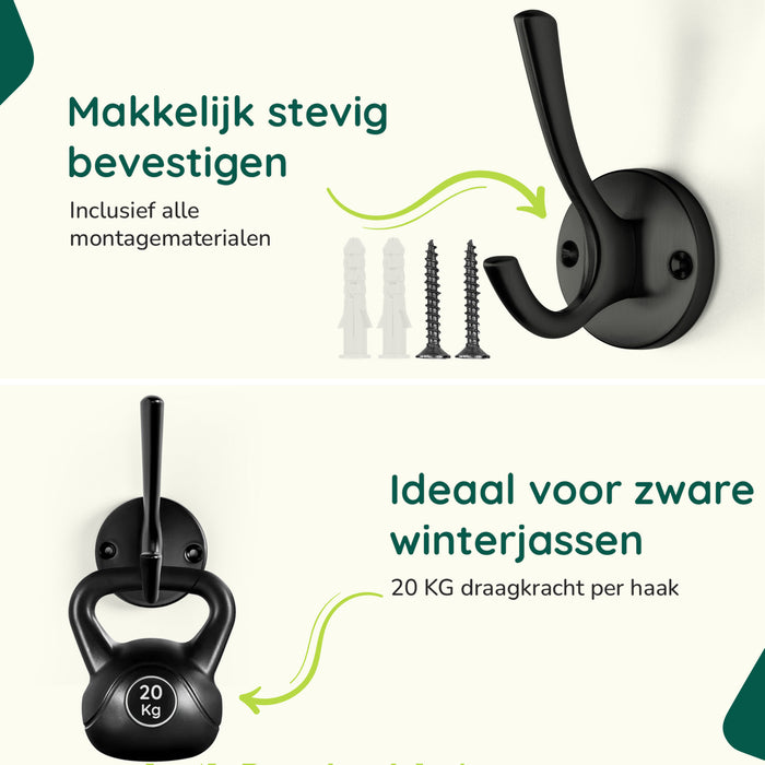 XIVADA Kapstokhaak Zena - Inclusief schroefset - Zwart - Set van 3
