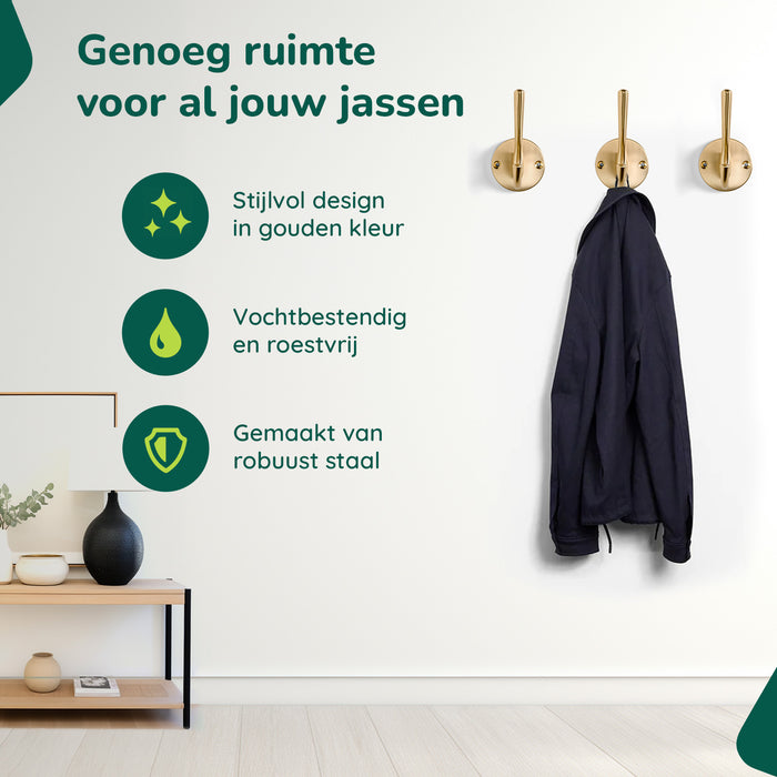 XIVADA Kapstokhaak Zena - Inclusief schroefset - Goud - Set van 3