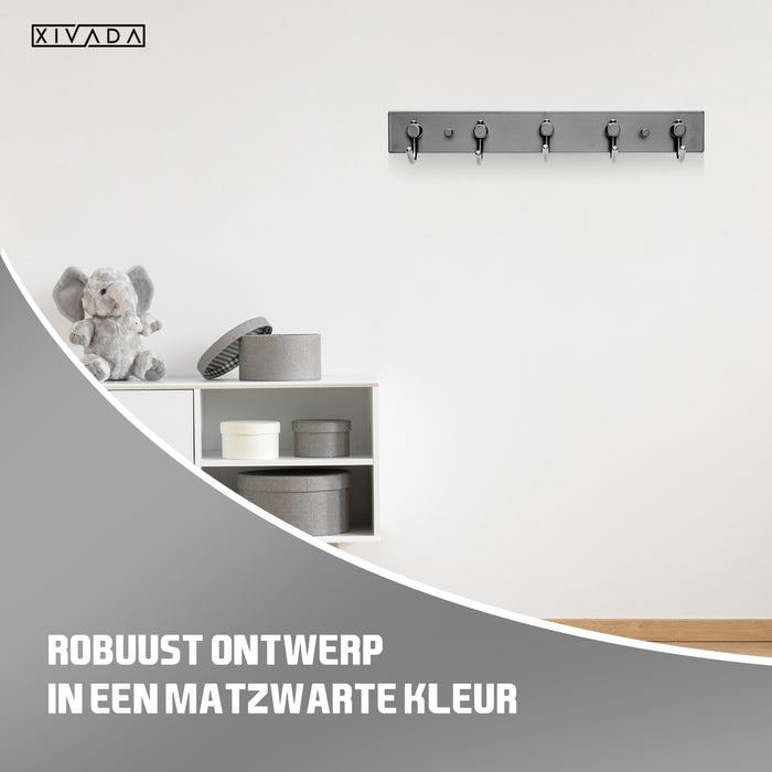 XIVADA Kapstok Hangend - 5 Haken - Model J - Aluminium - 34 cm - Zwart