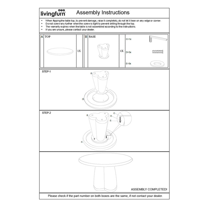 Livingfurn - Eettafel Rond Ø130cm - Zand Beton - 2-4 Personen - Sandy