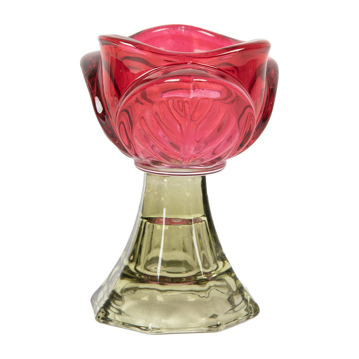 Clayre & Eef Waxinelichthouder Ø 7x10 cm Roze Glas