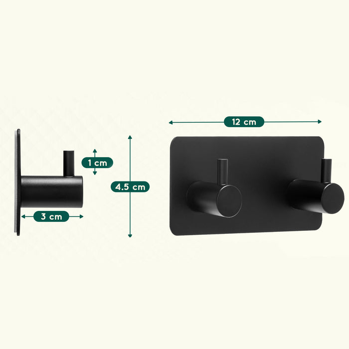 XIVADA Handdoekhaken Duo - Rvs - Plakstrip - Zwart - 2 in 1