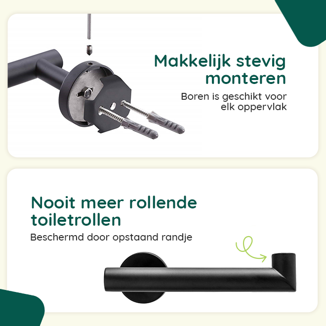 XIVADA Toiletrolhouder Mano - Inclusief schroefset - Rvs - Zwart