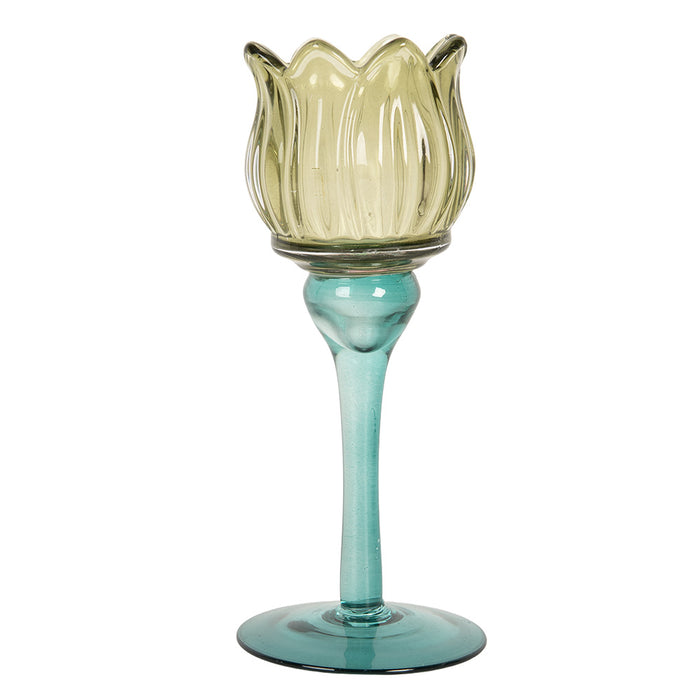 Clayre & Eef Waxinelichthouder Ø 7x19 cm Groen Glas