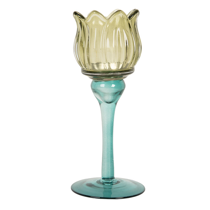 Clayre & Eef Waxinelichthouder Ø 7x19 cm Groen Glas
