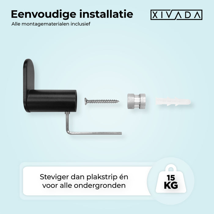 XIVADA Handdoekhaakjes Mila - Schroefset - Rvs - Zwart - Set van 2