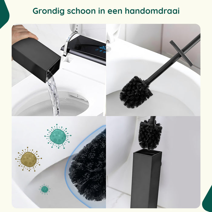 XIVADA Toiletborsterhouder Cira - Vierkant - Boren - Rvs - Zwart