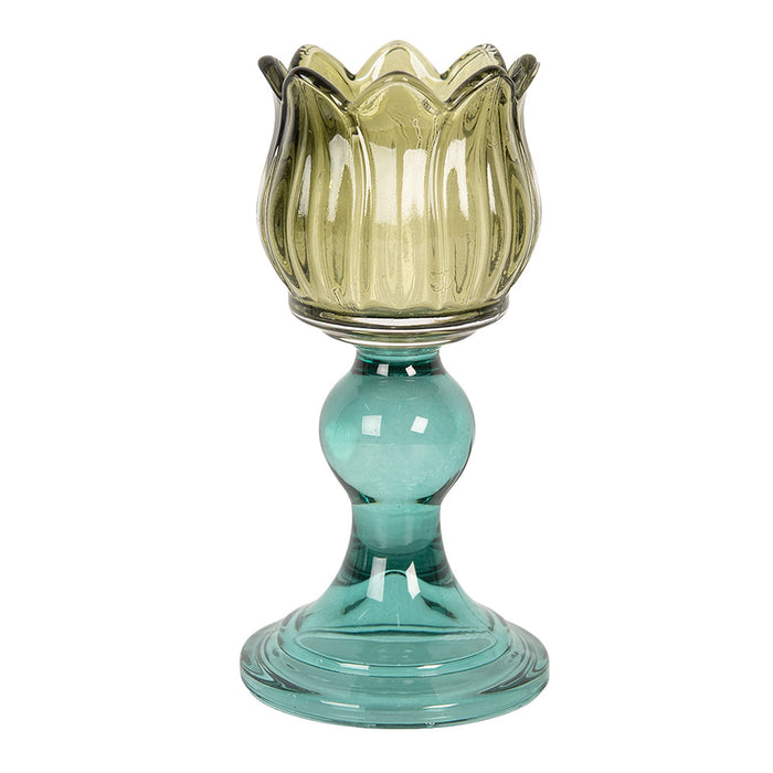 Clayre & Eef Waxinelichthouder Ø 8x16 cm Groen Glas