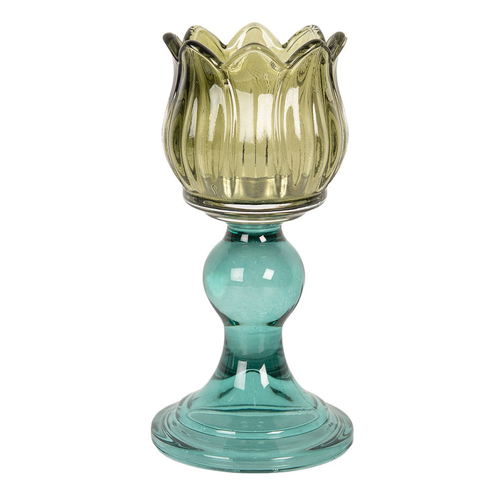 Clayre & Eef Waxinelichthouder Ø 8x16 cm Groen Glas