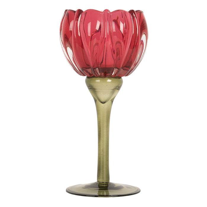 Clayre & Eef Waxinelichthouder Ø 8x18 cm Roze Glas