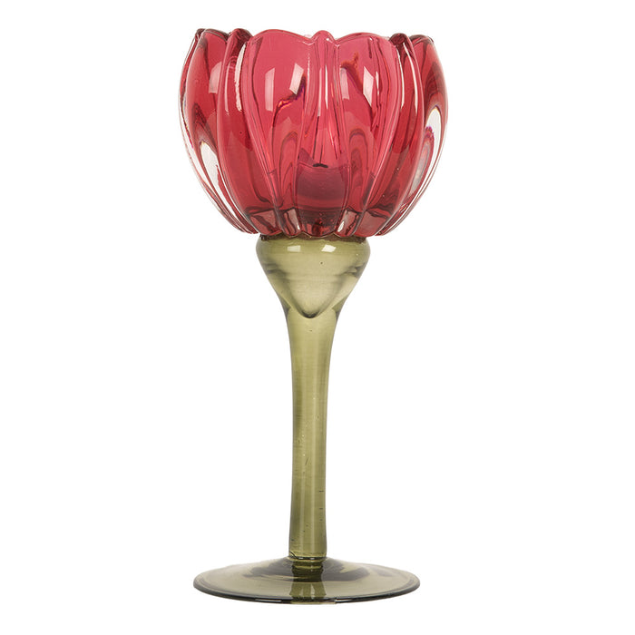 Clayre & Eef Waxinelichthouder Ø 8x18 cm Roze Glas