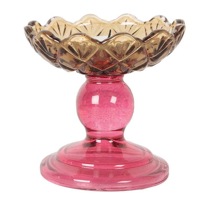 Clayre & Eef Waxinelichthouder Ø 10x9 cm Geel Glas