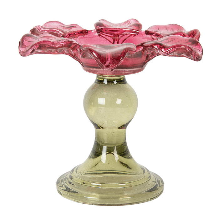 Clayre & Eef Waxinelichthouder Ø 14x11 cm Roze Glas