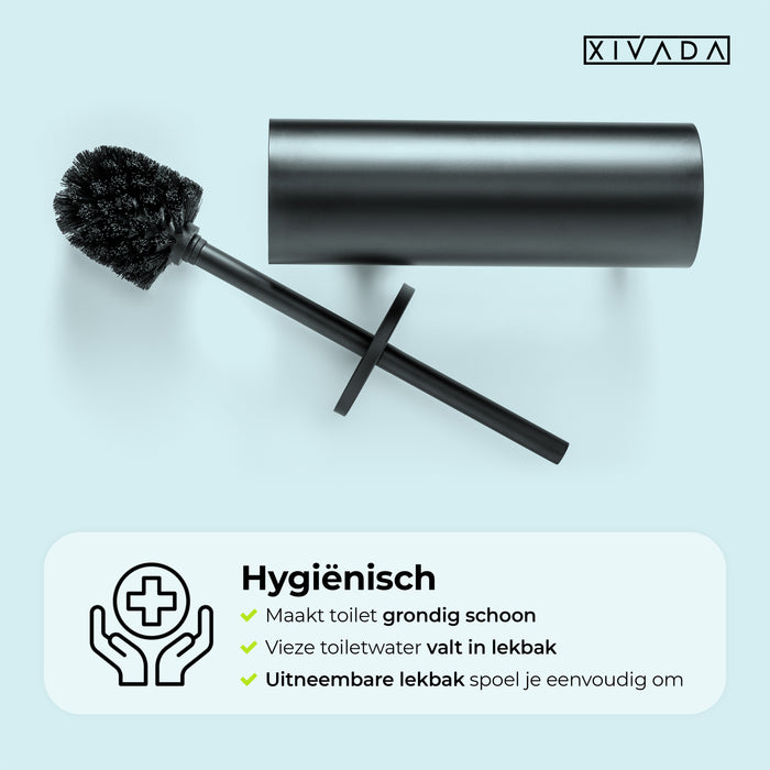 XIVADA Toiletborstel Mura - Met houder - Boren - Rvs - Zwart