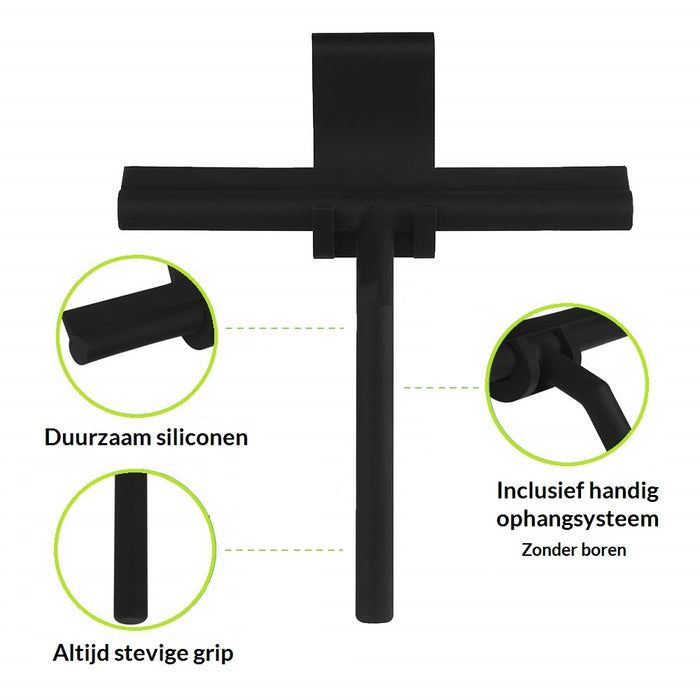 XIVADA Douchewisser - Siliconen - Vrijstaand - Met ophanghaak - Zwart