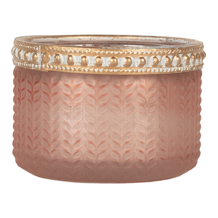 Clayre & Eef Waxinelichthouder Ø 7x4 cm Roze Glas