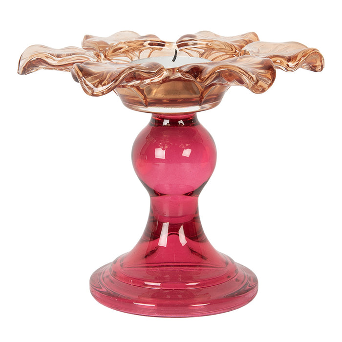 Clayre & Eef Waxinelichthouder Ø 14x11 cm Oranje Glas