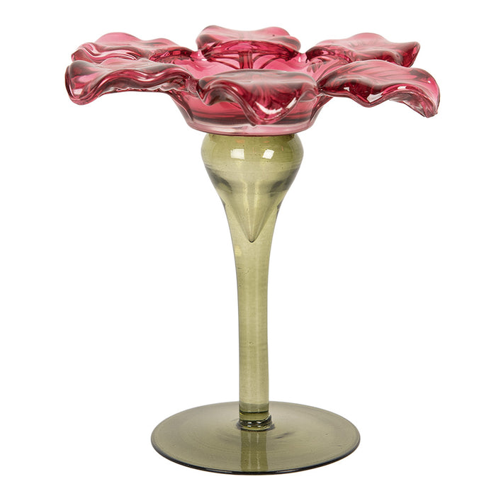 Clayre & Eef Waxinelichthouder Ø 14x14 cm Roze Glas