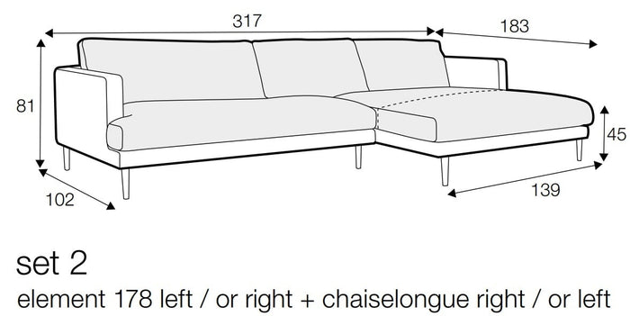 Sits Britt 3-Zits Bank + Chaiselongue Natur