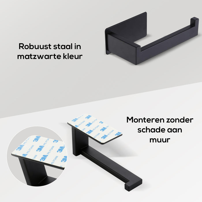 XIVADA WC rolhouder Luca - Zonder Boren - Rvs - Zelfklevend - Zwart