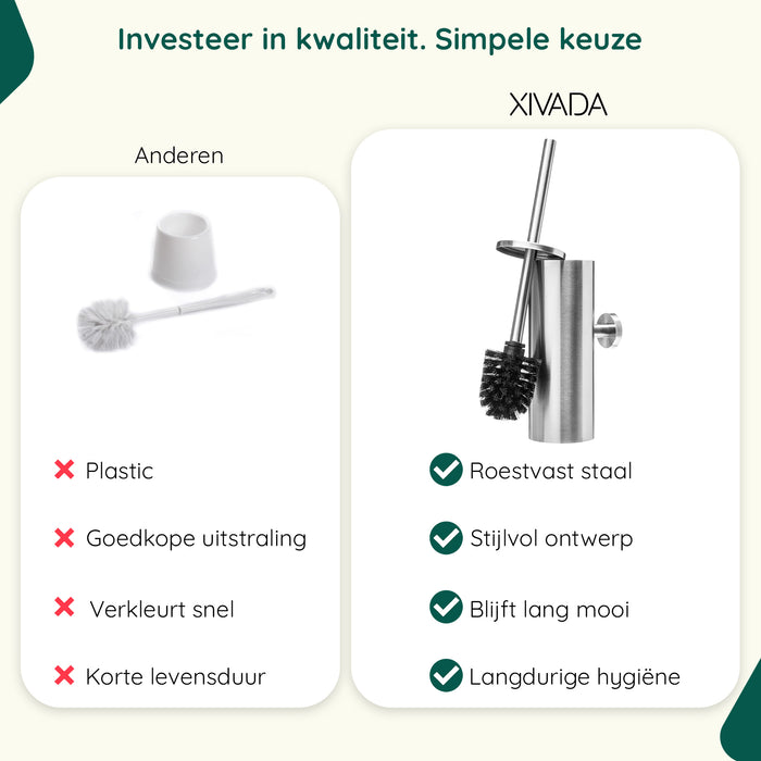 XIVADA Toiletborstel Mura - Met houder - Boren - Rvs - Zilver