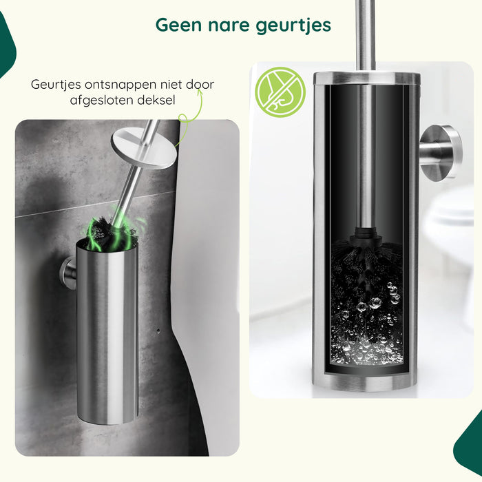 XIVADA Toiletborstel Mura - Met houder - Boren - Rvs - Zilver