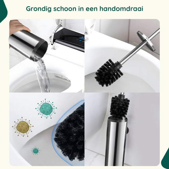 XIVADA Toiletborstel Mura - Met houder - Boren - Rvs - Zilver