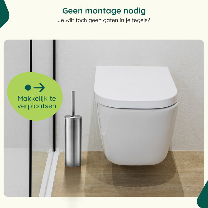 XIVADA Toiletborstel Mura - Met houder - Boren - Rvs - Zilver