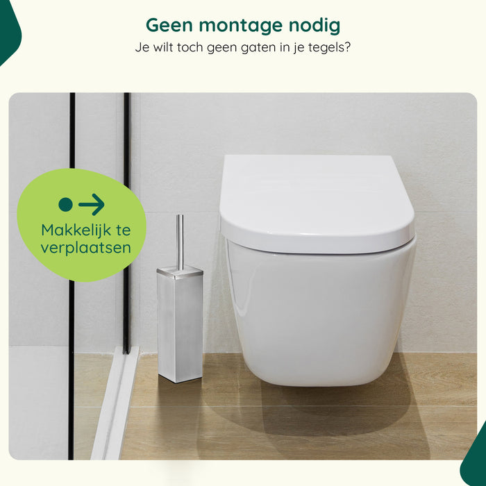 XIVADA Toiletborsterhouder Cira - Vierkant - Boren - Rvs - Zilver