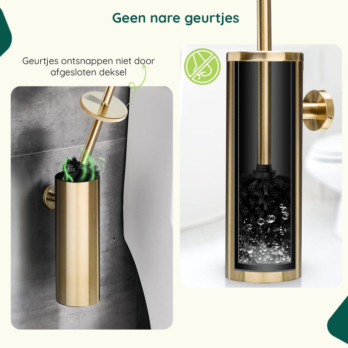 XIVADA Toiletborstel Mura - Met houder - Boren - Rvs - Goud