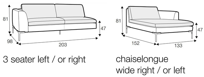 Sits Elton 3-Zits + Wide Chaise Lounge Grijs Beige Rechts|Links