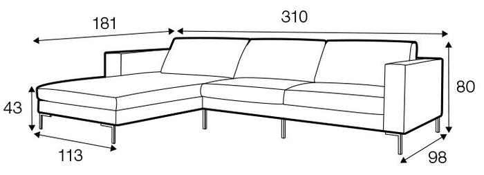 Sits Domino 3-zits Hoekbank Links Lichtgrijs