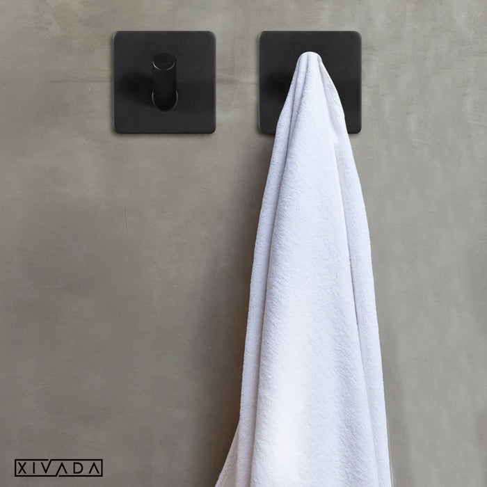 XIVADA Handdoekhaak Paza - Rvs - 3M Tape - Zwart - Set van 2