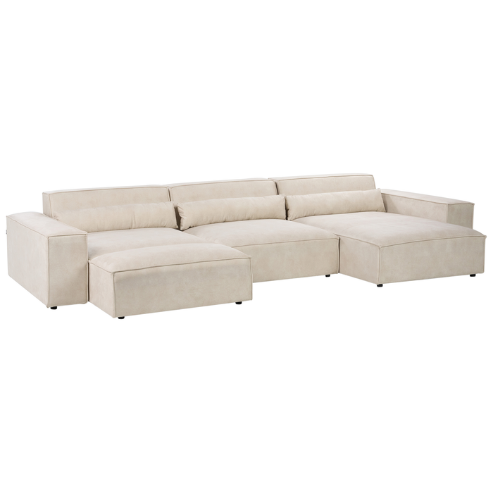 Beliani-HELLNAR-Hoekbank 3-zits met ottomaan-Beige-Links-Fluweel