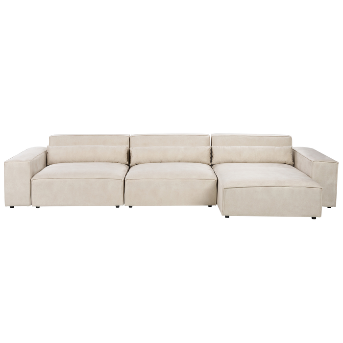 Beliani-HELLNAR-Hoekbank 3-zits met ottomaan-Beige-Links-Fluweel