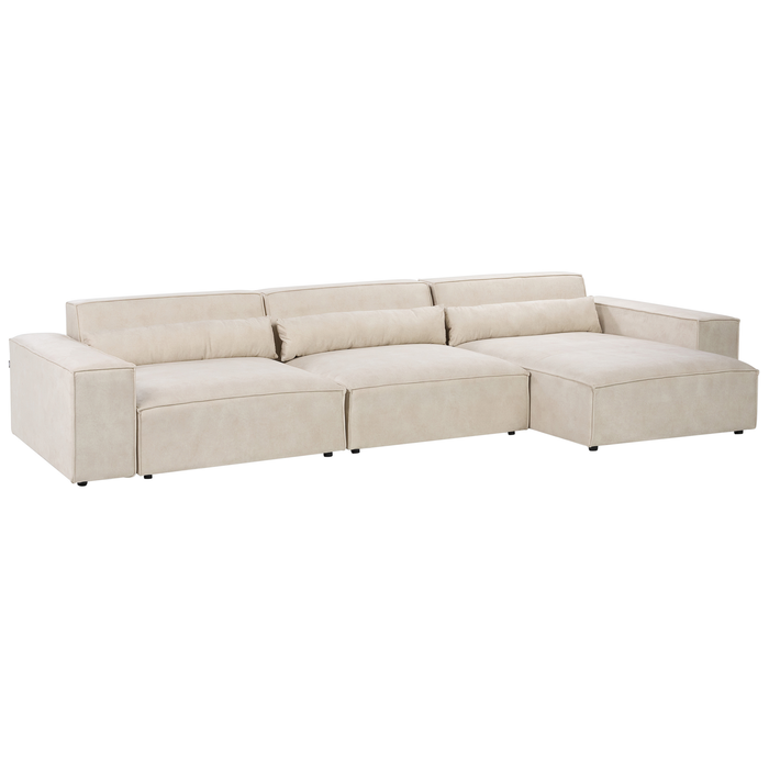 Beliani-HELLNAR-Hoekbank 3-zits met ottomaan-Beige-Links-Fluweel