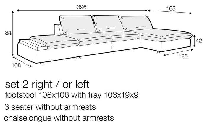 Sits Milou Natural 3-zits Open End Hoekbank met Voetstoel
