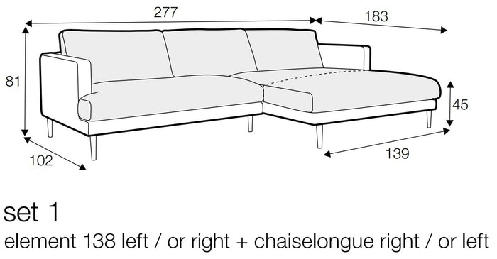 Sits Britt 2.5-Zits Bank + Chaiselongue Natur