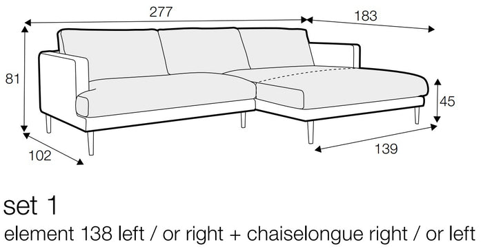 Sits Britt 2.5-Zits Bank + Chaiselongue Natur