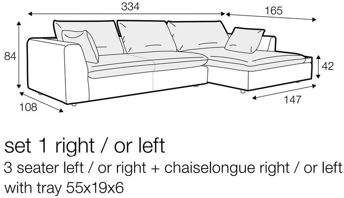 Sits Milou Lichtgrijs 3-zits Hoekbank met Tray Rechts