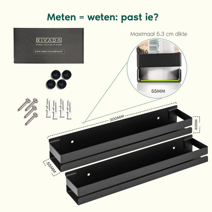 XIVADA Doucherek - Boren - 31 cm - Industrieel - Rvs - Zwart - 2 stuks