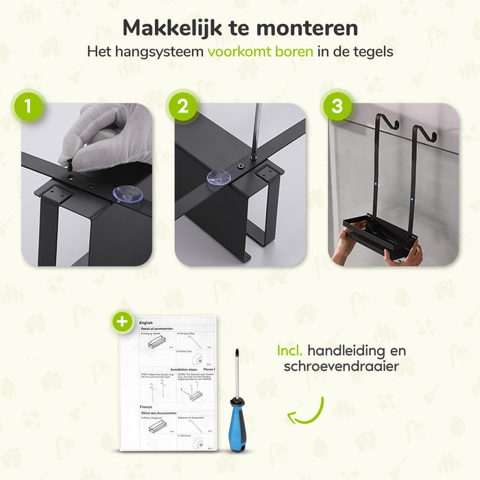 XIVADA Doucherek Zica - Met ophanghaken - Rvs - 2 Laags - Zwart